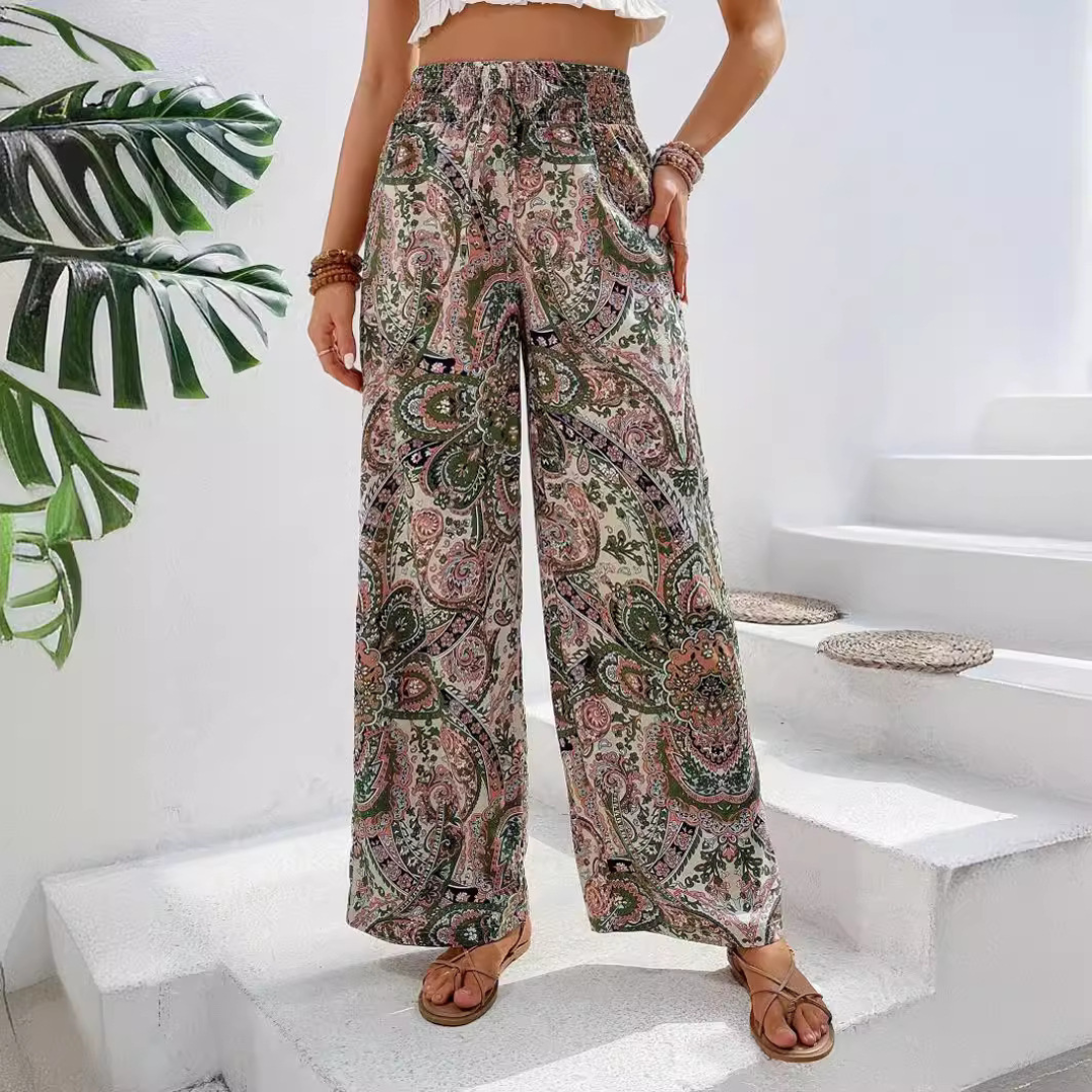Boho Damen Weite Hose Paisley Muster Elastischer Bund Sommer — Image 2