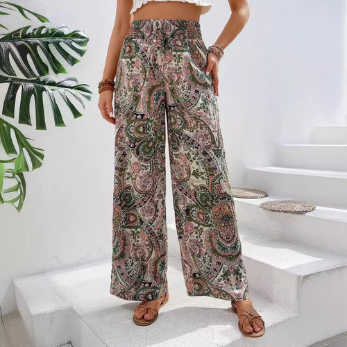 Boho Damen Weite Hose Paisley Muster Elastischer Bund Sommer — Image 2