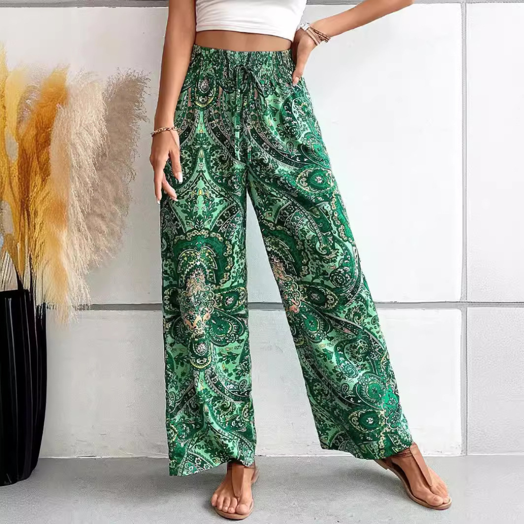 Boho Damen Weite Hose Paisley Muster Elastischer Bund Sommer — Image 3