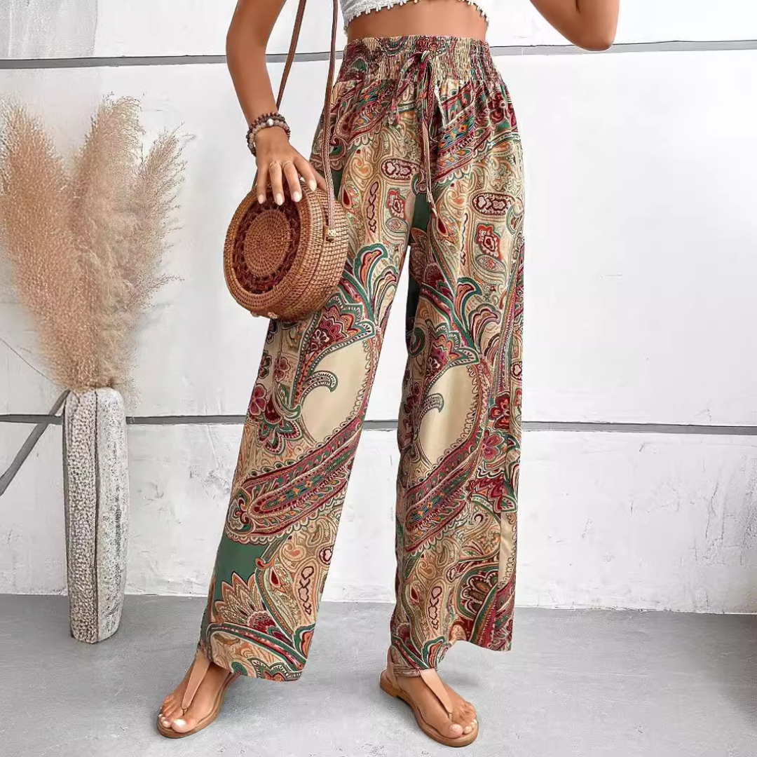 Boho Damen Weite Hose Paisley Muster Elastischer Bund Sommer — Image 4