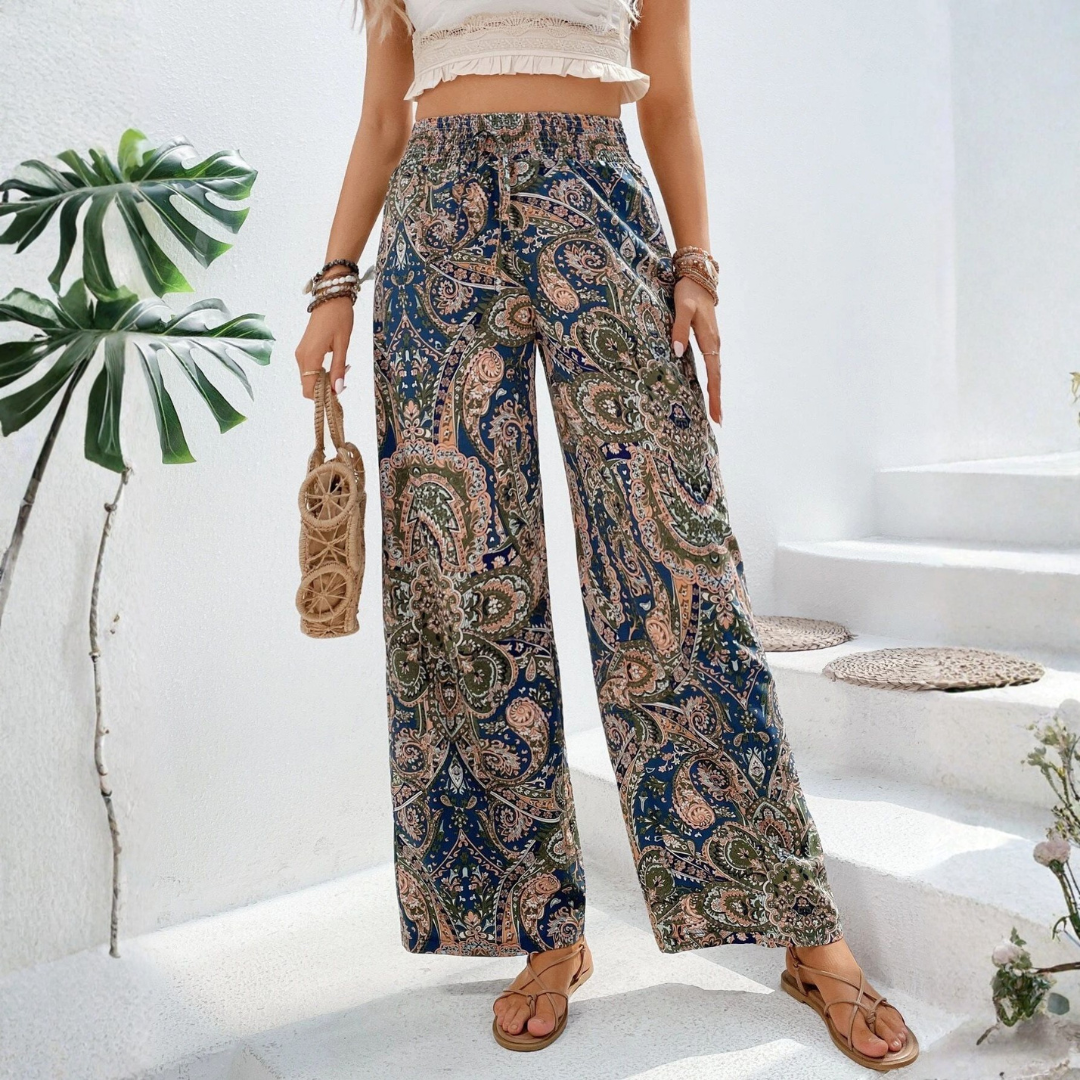Boho Damen Weite Hose Paisley Muster Elastischer Bund Sommer — Image 5