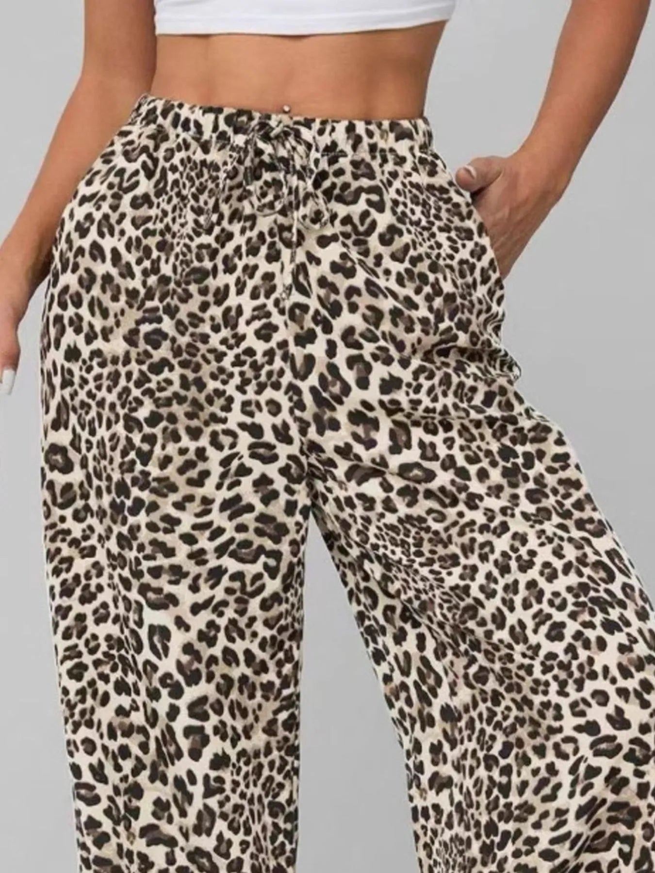 Damen Weite Leopard Print Hose Polyester Elastisch Freizeit — Image 9