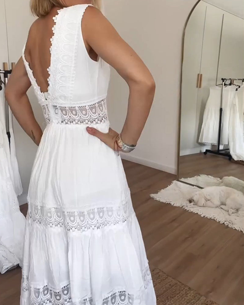 Marke Damen-Spitzenkleid mit V-Ausschnitt und ärmellosem Design — Image 2