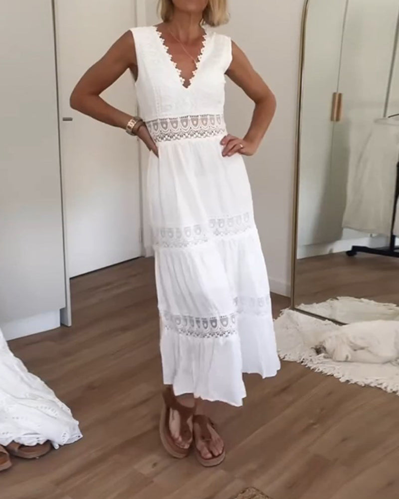 Marke Damen-Spitzenkleid mit V-Ausschnitt und ärmellosem Design — Image 4