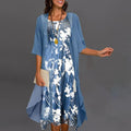 Damenkleid mit floralem Muster und Chiffon Überwurf, elegant und bequem — Main Image