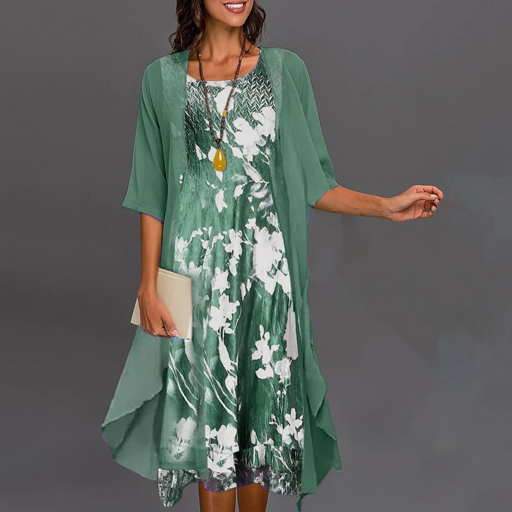 Damenkleid mit floralem Muster und Chiffon Überwurf, elegant und bequem — Image 2
