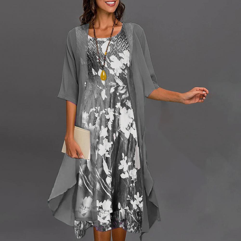 Damenkleid mit floralem Muster und Chiffon Überwurf, elegant und bequem — Image 3