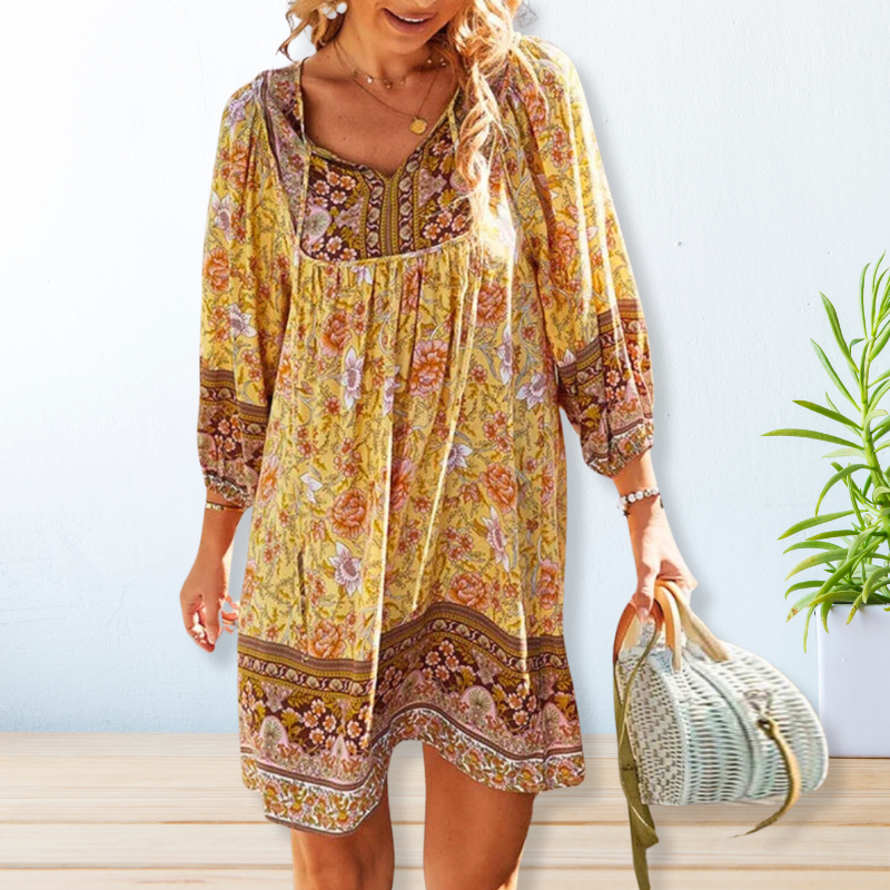 Boho Damenkleid mit Blumenmuster und 3/4 Ärmeln, ideal für Sommer — Image 3