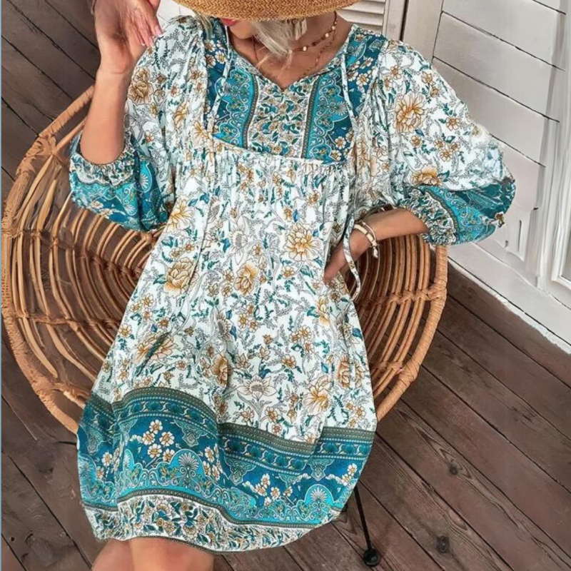 Boho Damenkleid mit Blumenmuster und 3/4 Ärmeln, ideal für Sommer — Image 4