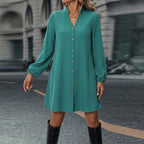 Marke Damenkleid mit Knopfleiste und langen Ärmeln, grün — Main Image