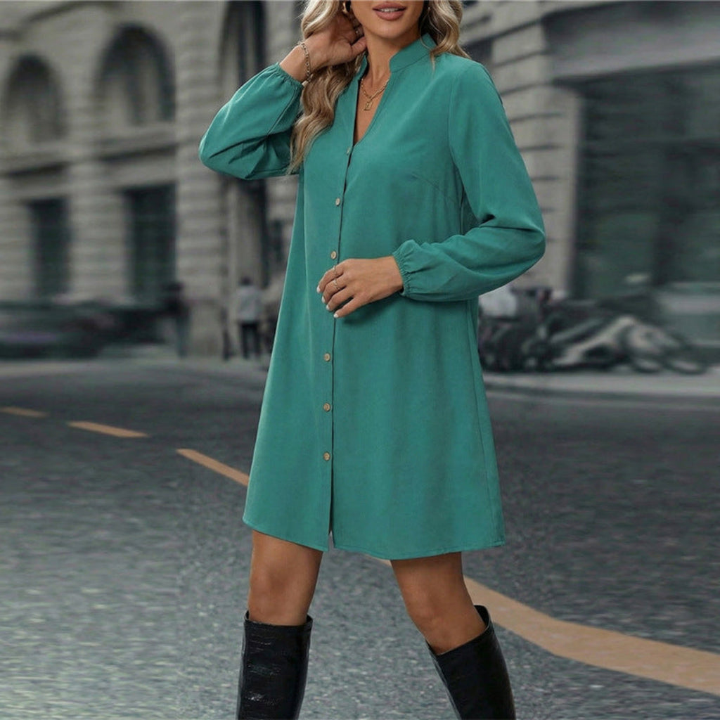 Marke Damenkleid mit Knopfleiste und langen Ärmeln, grün — Image 2