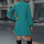 Marke Damenkleid mit Knopfleiste und langen Ärmeln, grün — Image 3