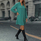Marke Damenkleid mit Knopfleiste und langen Ärmeln, grün — Image 4
