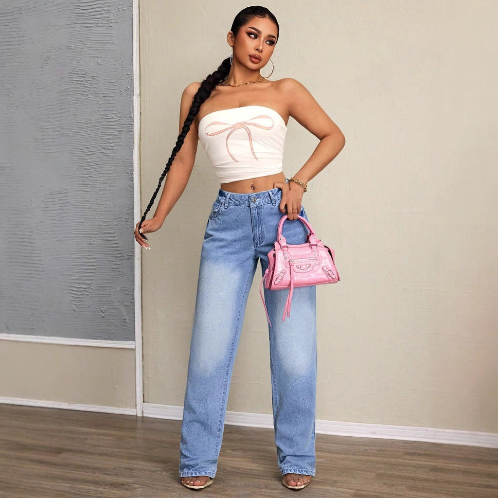 Damen High Waist Wide Leg Jeans Blau Denim Freizeit Lässig — Image 3