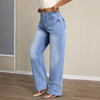 Damen High Waist Wide Leg Jeans Blau Denim Freizeit Lässig — Image 4