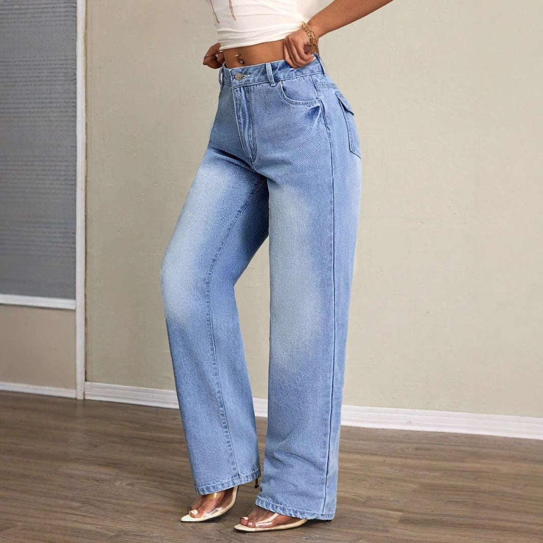 Damen High Waist Wide Leg Jeans Blau Denim Freizeit Lässig — Image 4