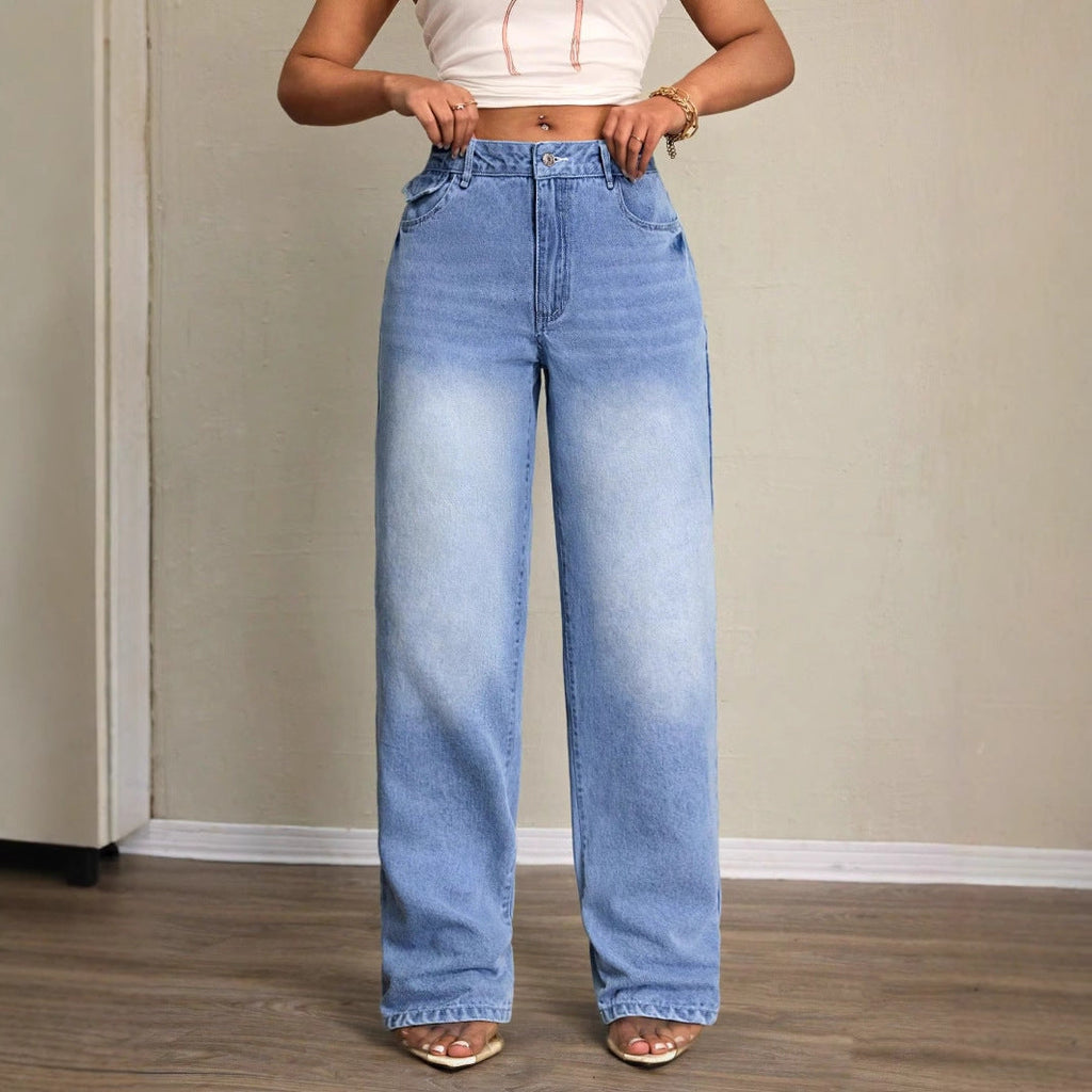 Damen High Waist Wide Leg Jeans Blau Denim Freizeit Lässig — Image 5