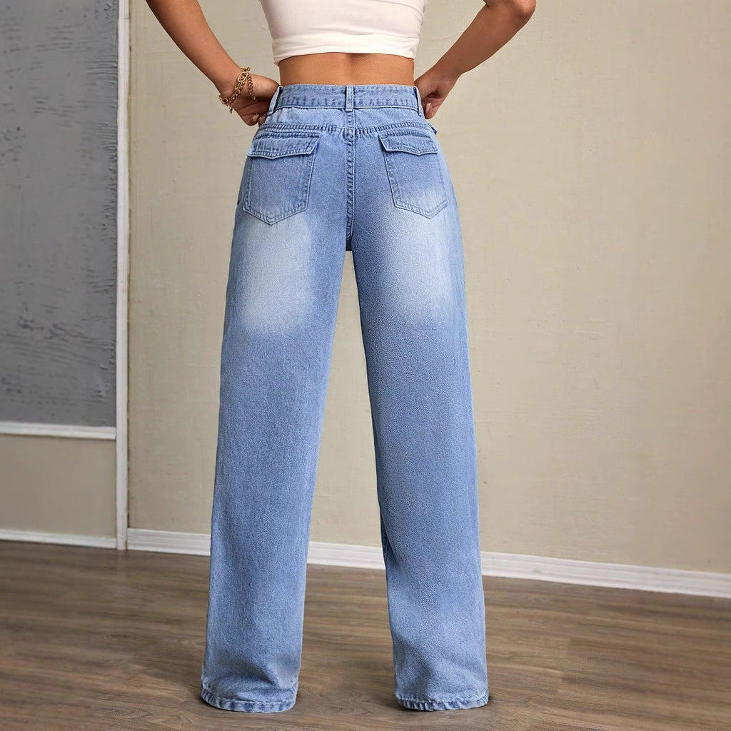 Damen High Waist Wide Leg Jeans Blau Denim Freizeit Lässig — Image 6