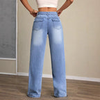 Damen High Waist Wide Leg Jeans Blau Denim Freizeit Lässig — Image 6