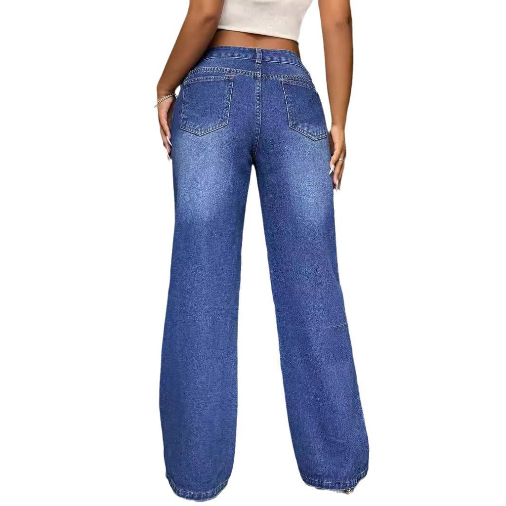 Damen Weite Jeanshose Blau Denim Retro-Stil Bequem Freizeit — Image 6