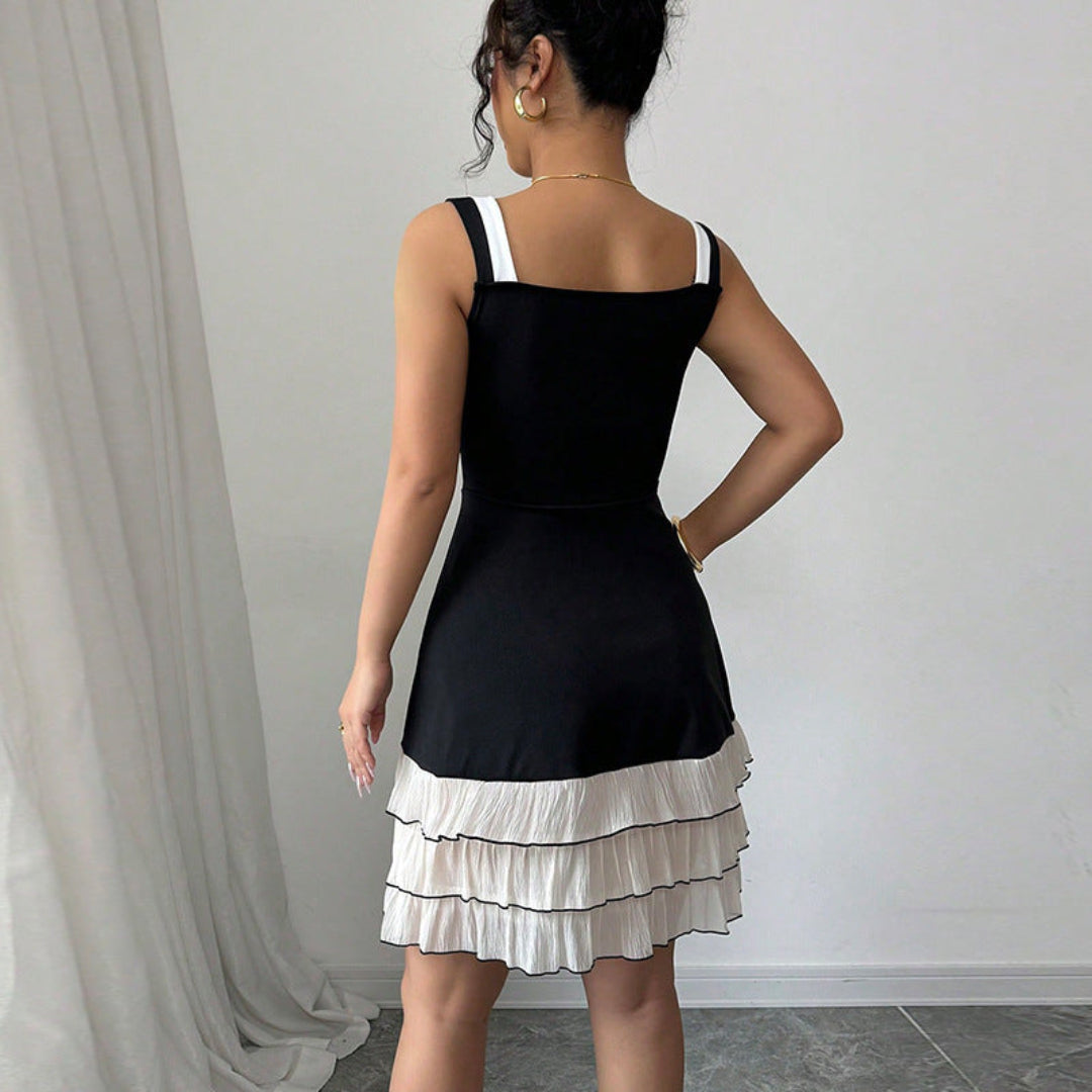 Marke Damenkleid Rüschen ärmellos knielang elegant — Image 3