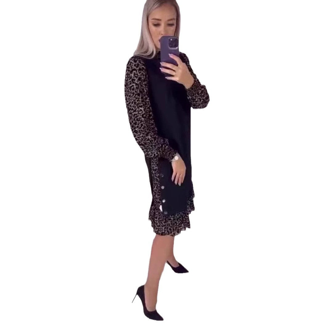 Marke Damenkleid mit Leopardenmuster, elegant, knielang, schwarz — Image 3