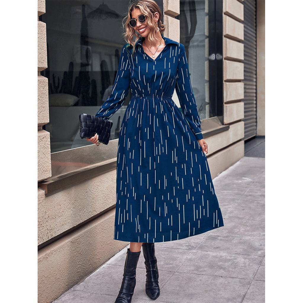 Marke Damen-Midikleid mit modernem Muster und langen Ärmeln — Image 2