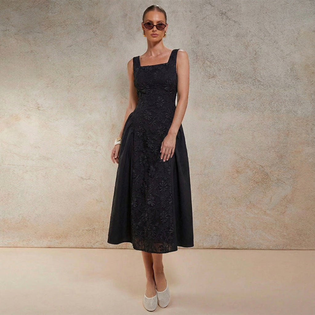 Marke Damen-Midikleid mit floralen Details und quadratischem Ausschnitt — Image 3