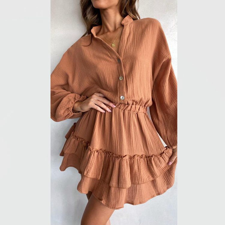 Boho Marke Damen Rüschenkleid mit Knopfleiste und langen Ärmeln — Main Image