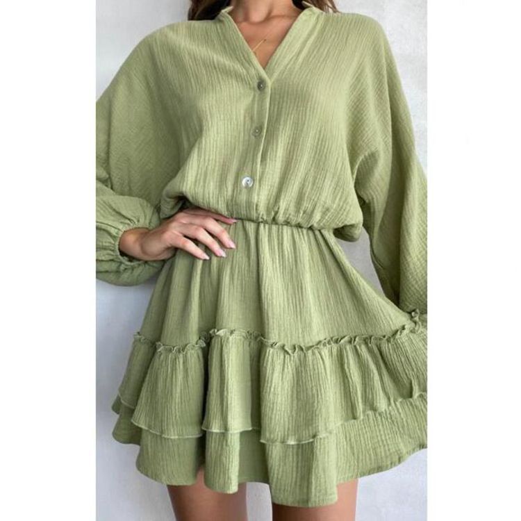Boho Marke Damen Rüschenkleid mit Knopfleiste und langen Ärmeln — Image 2