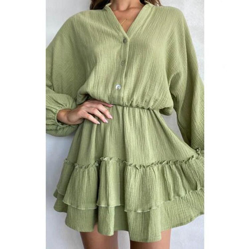 Boho Marke Damen Rüschenkleid mit Knopfleiste und langen Ärmeln — Image 2