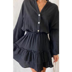 Boho Marke Damen Rüschenkleid mit Knopfleiste und langen Ärmeln — Image 3