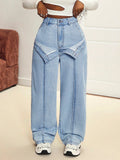 Damen Weite Jeanshose Hoch tailliert Bequemer Denim Lässiger Stil Light Blue — Main Image