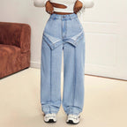 Damen Weite Jeanshose Hoch tailliert Bequemer Denim Lässiger Stil Light Blue — Image 2