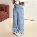 Damen Weite Jeanshose Hoch tailliert Bequemer Denim Lässiger Stil Light Blue — Image 4