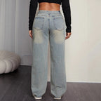 Damen Weite Jeans Kreuz-Print Blau Baumwoll-Denim — Image 3