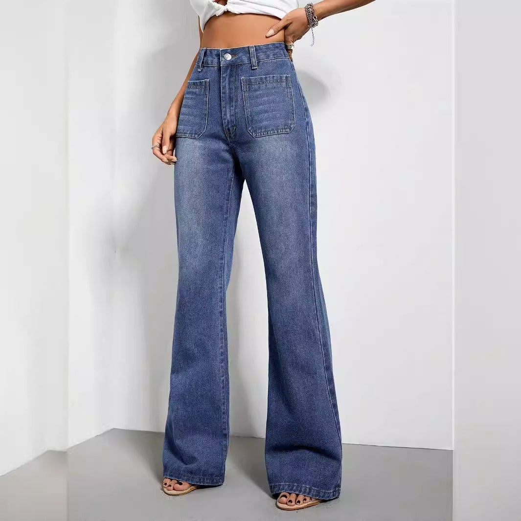 Damen Schlagjeans High Waist Weites Bein Denim Blau Vintage — Image 3