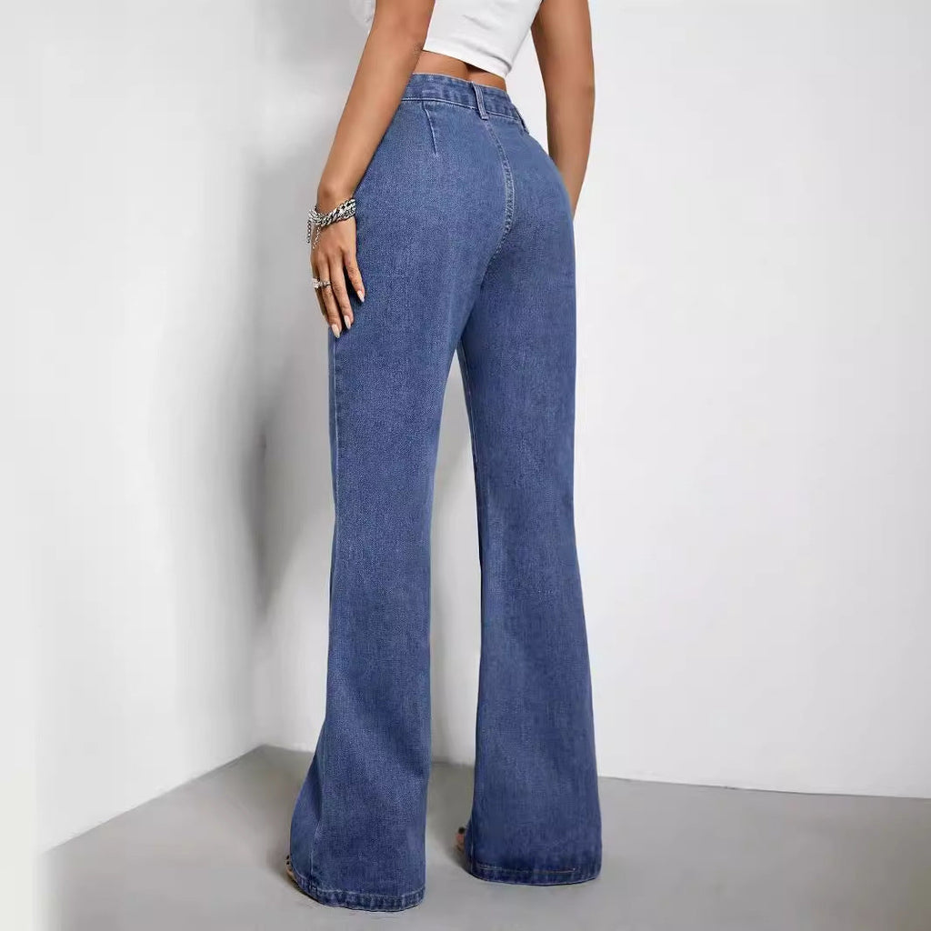 Damen Schlagjeans High Waist Weites Bein Denim Blau Vintage — Image 4