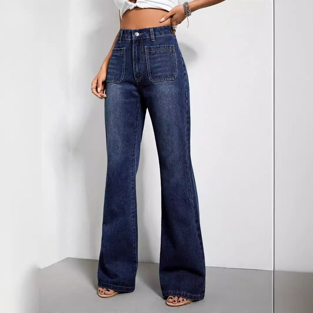 Damen Schlagjeans High Waist Weites Bein Denim Blau Vintage — Image 5