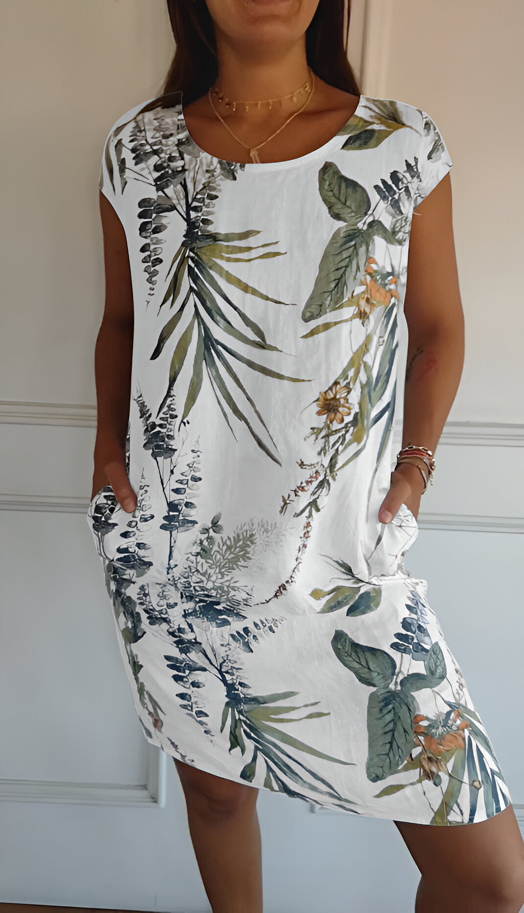 Marke Damen Sommerkleid mit botanischem Print, lässig und bequem — Main Image