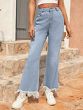 Damen Schlaghose Fransen Jeans Blau Baumwollmischung — Main Image