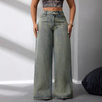 Damen Weite Jeans Hoher Bund Blau Denim Hose Bequem Modisch — Image 2