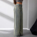 Damen Weite Jeans Hoher Bund Blau Denim Hose Bequem Modisch — Image 5