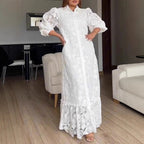 Marke Spitzenkleid mit Puffärmeln und Knopfleiste, elegantes Design — Image 2