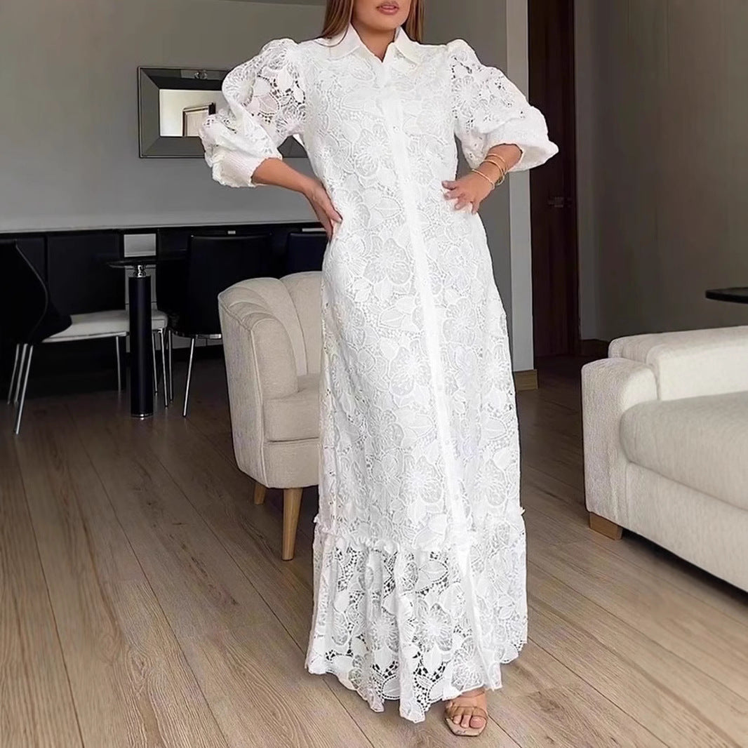Marke Spitzenkleid mit Puffärmeln und Knopfleiste, elegantes Design — Image 2
