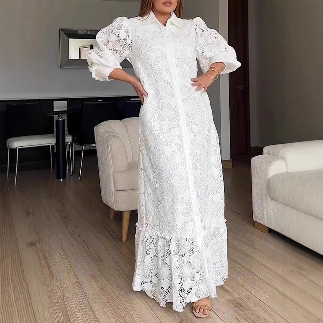 Marke Spitzenkleid mit Puffärmeln und Knopfleiste, elegantes Design — Image 5
