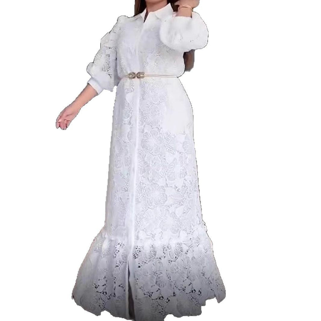 Marke Spitzenkleid mit Puffärmeln und Knopfleiste, elegantes Design — Image 6