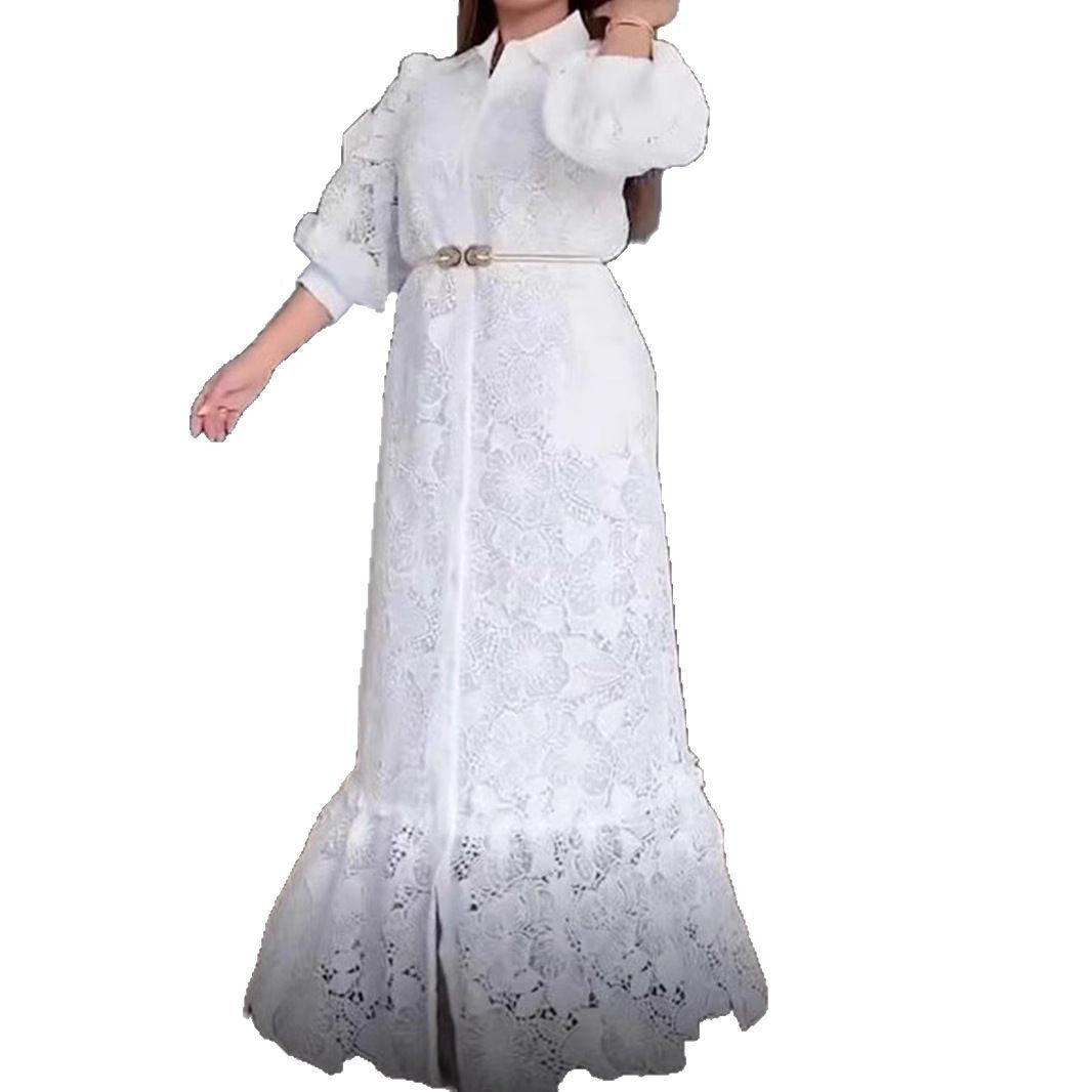 Marke Spitzenkleid mit Puffärmeln und Knopfleiste, elegantes Design — Image 6