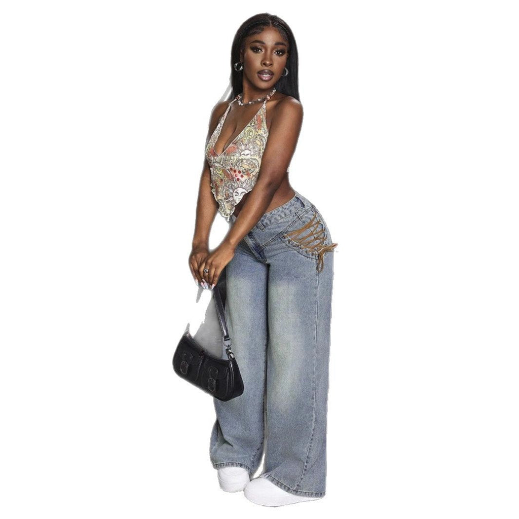 Marke Weite Jeans mit seitlichen Schnürungen und modernem Design — Image 6