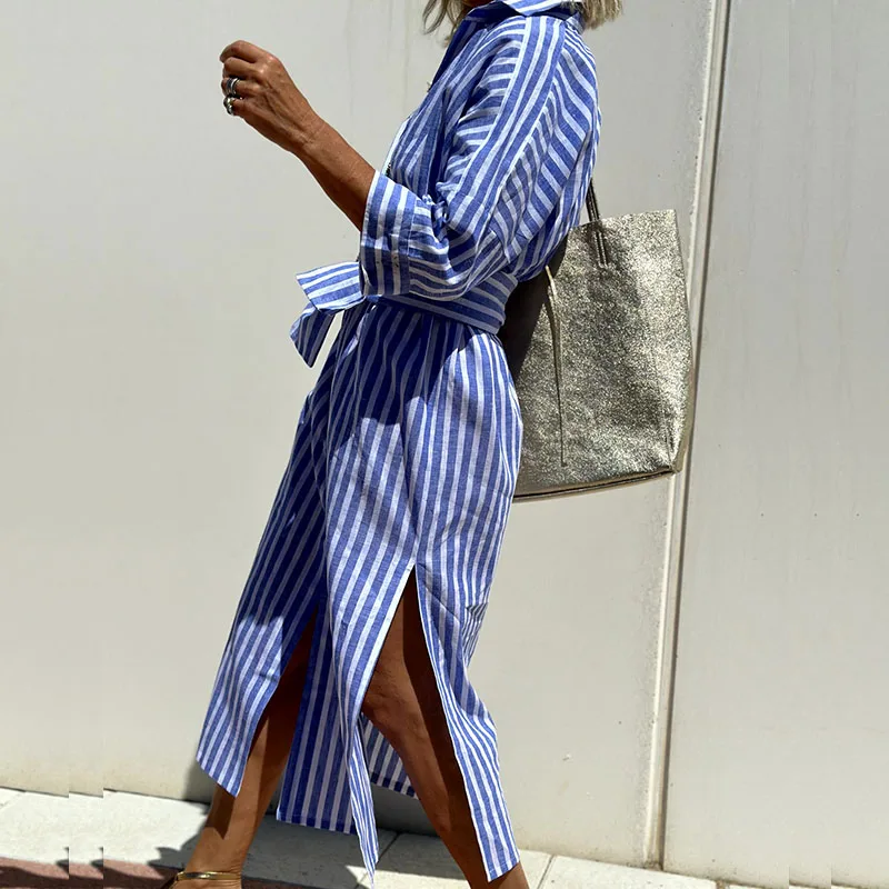 Markenname Damen Hemdkleid aus Baumwolle mit Streifen, stilvoll und bequem — Image 3